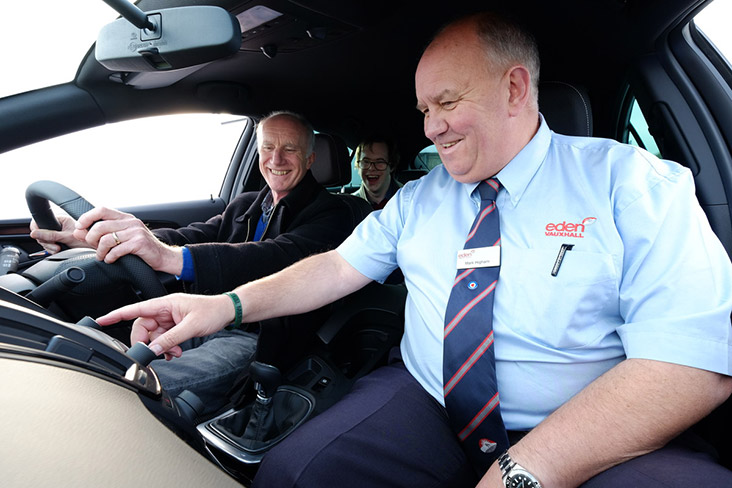 Motability Scheme customer getting a car demonstration from Motability Scheme Specialist