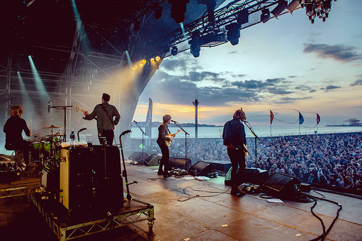 Band on stage at a festival