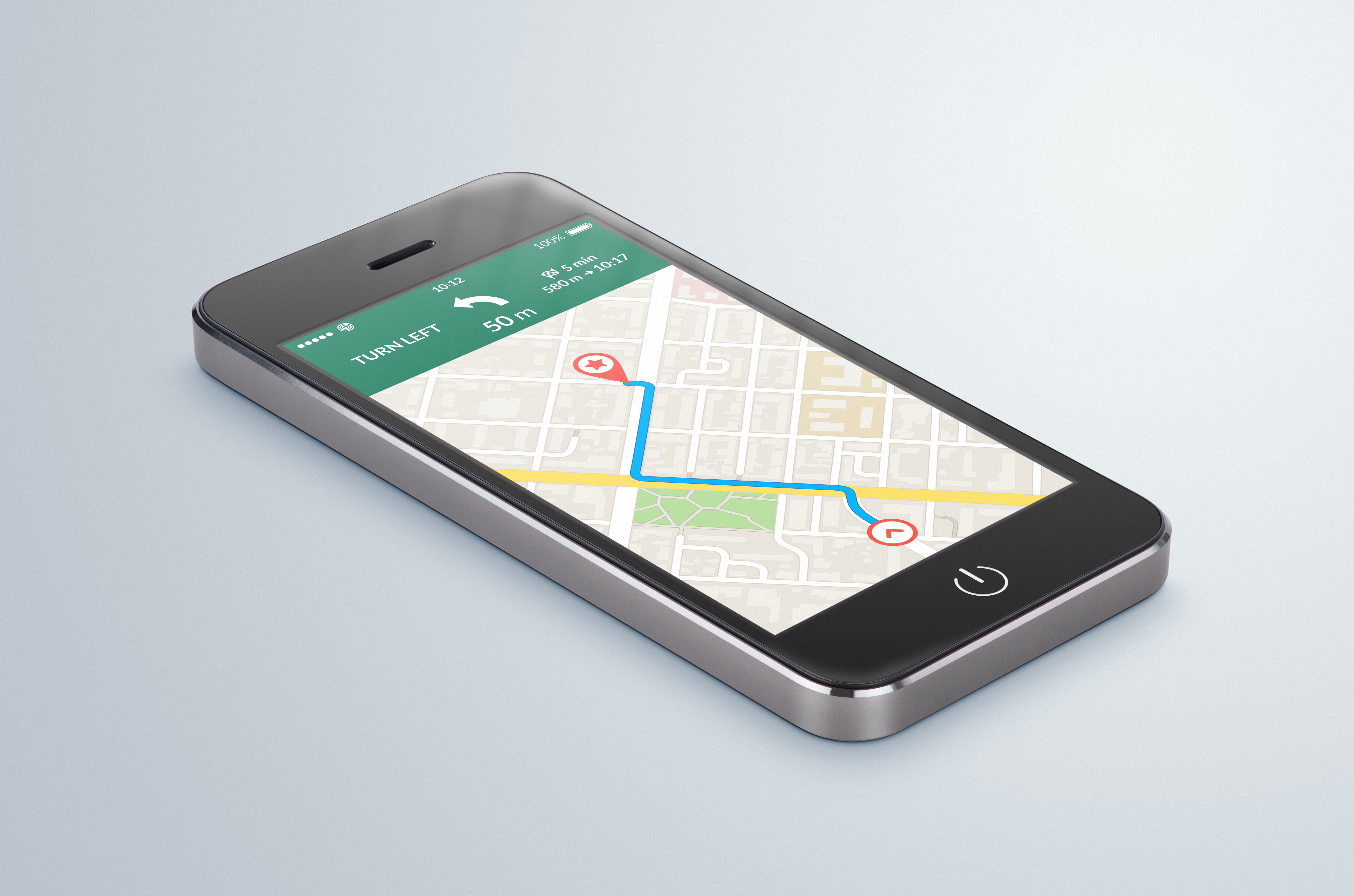 Black mobile smartphone with map gps navigation app
